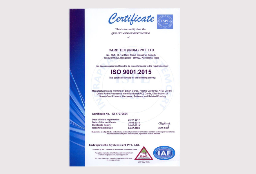 Cardtec ISO 9001:2015
